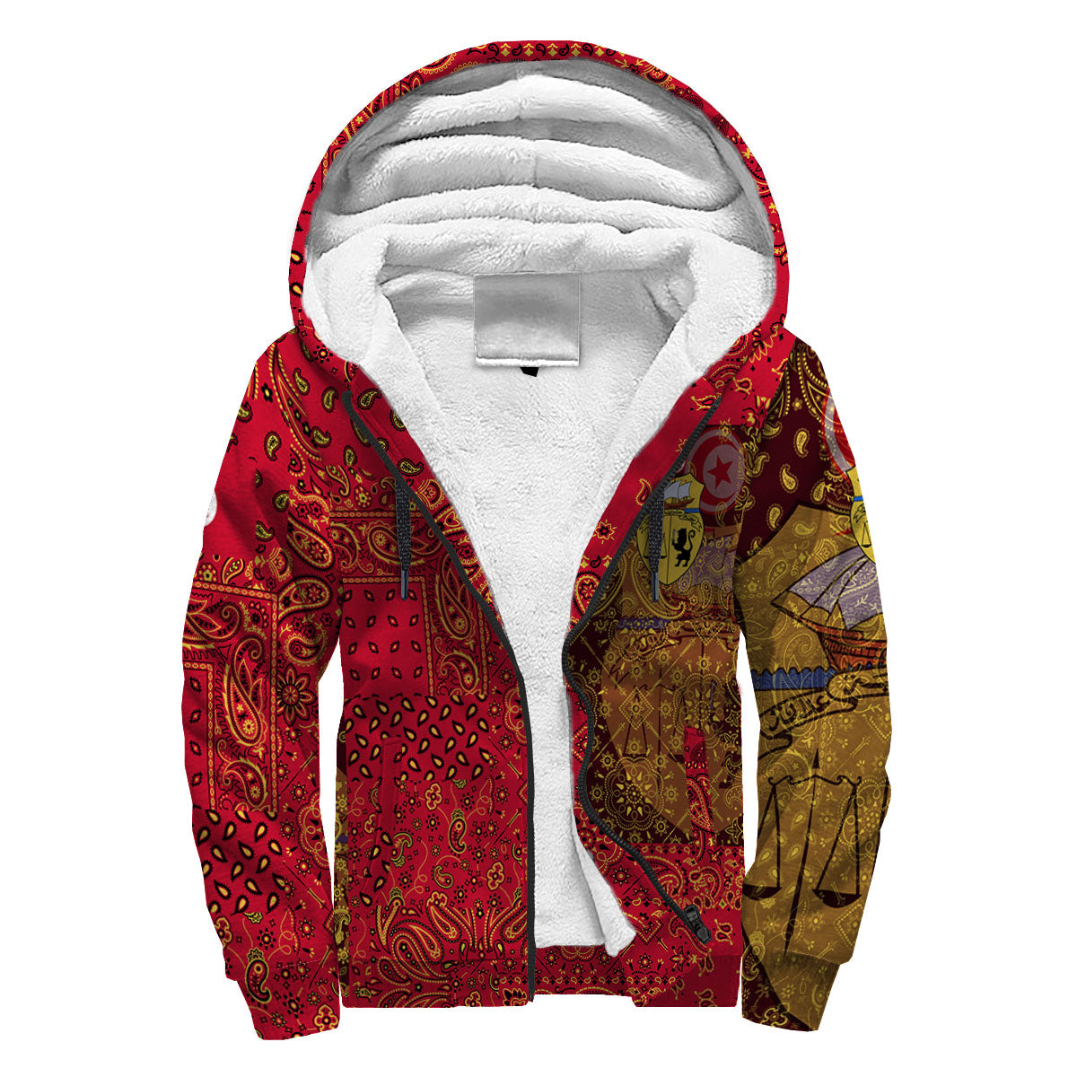 Tunisia Sherpa Hoodie Paisley Flag And Skull Style 3