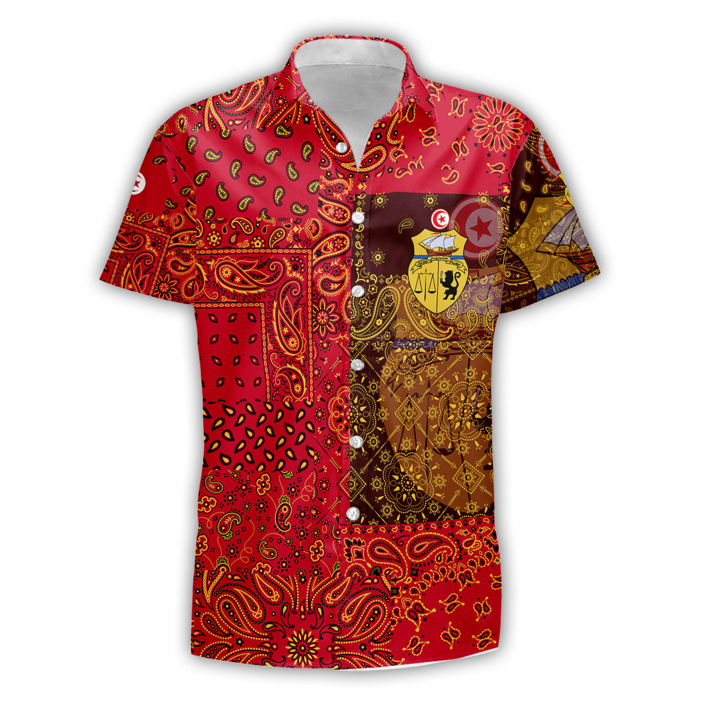 Tunisia Short Sleeve Shirt Paisley Flag And Skull Style 1