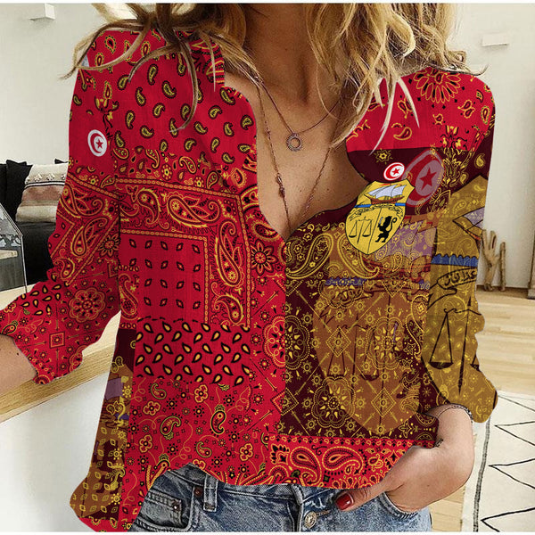 Tunisia Women Casual Shirt Paisley Flag And Skull Style 1