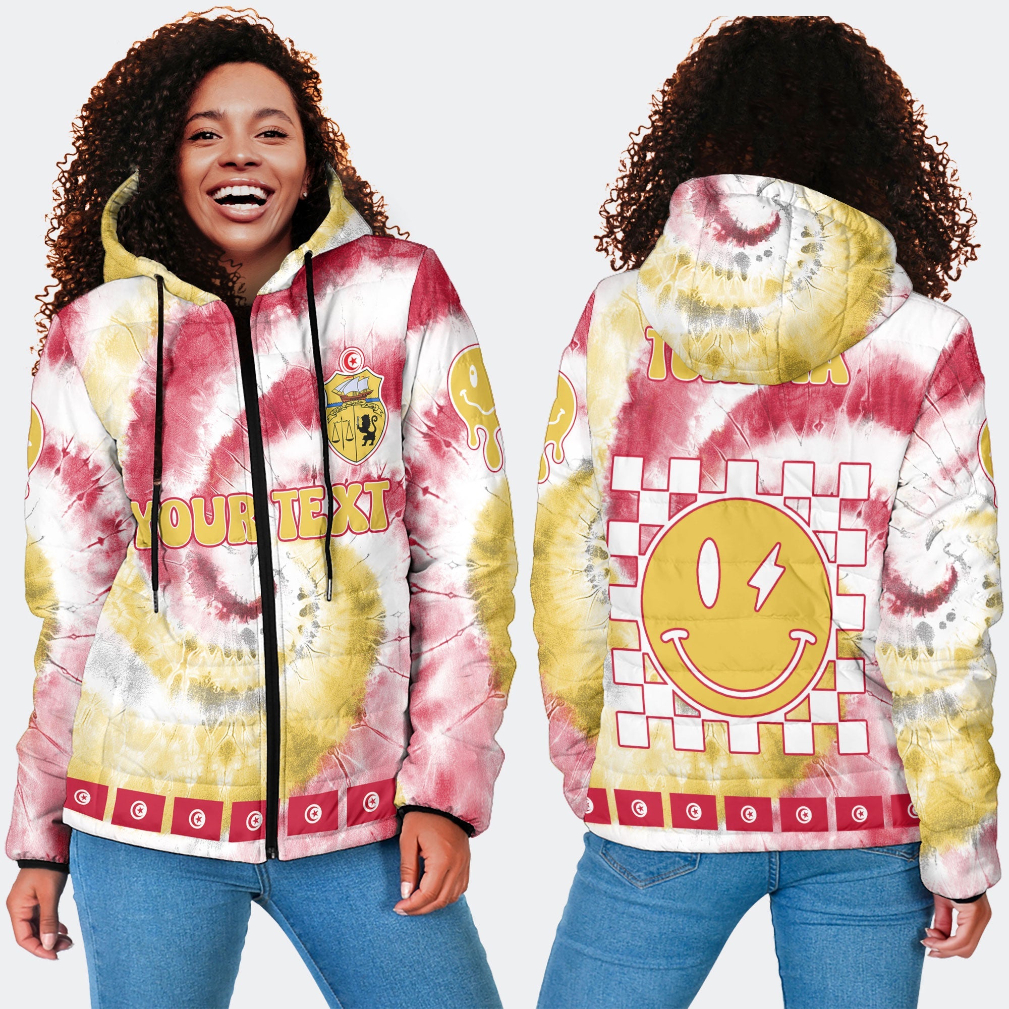 Tunisia Women Hooded Padded Jacket Custom Tie Dye Style 4