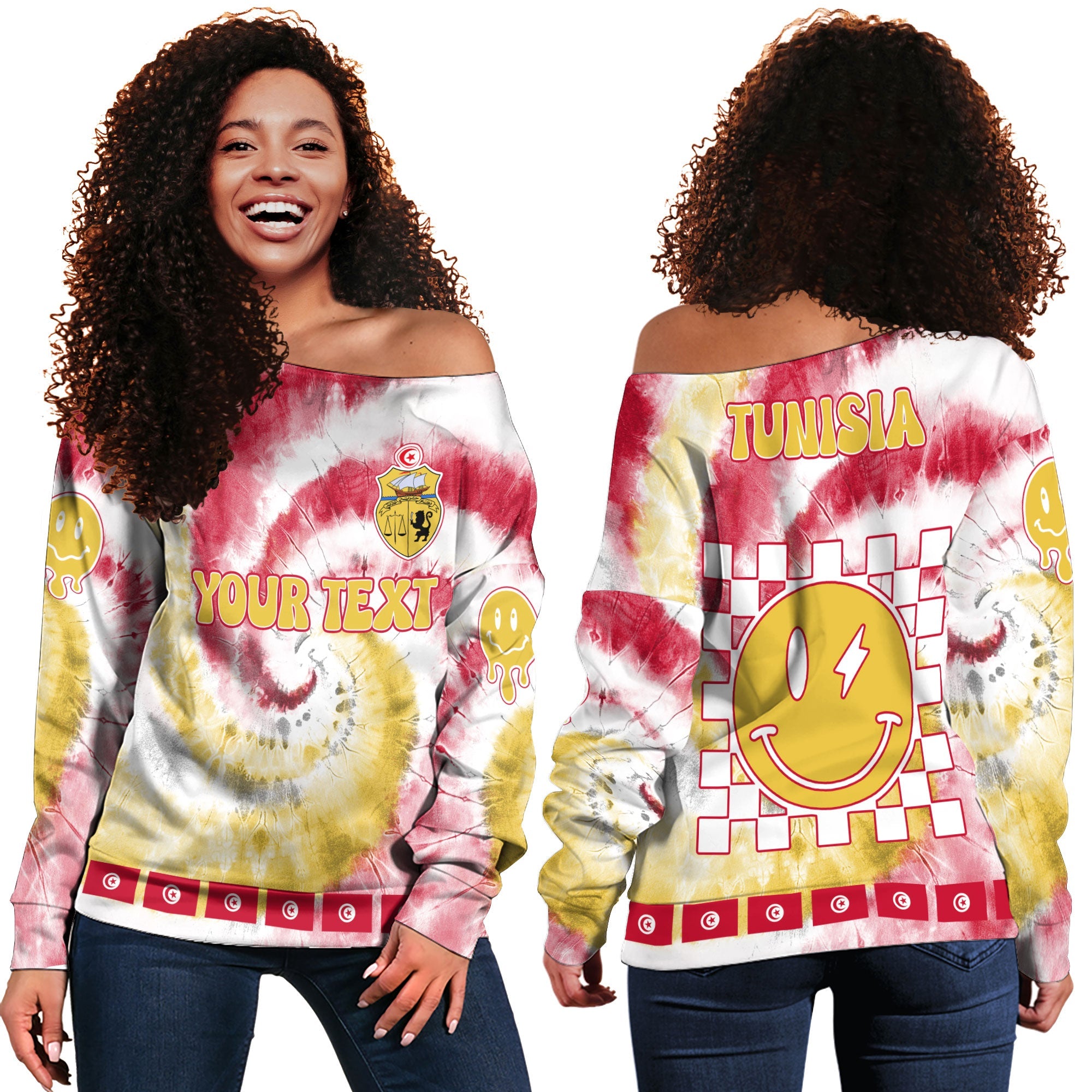 Tunisia Women Off Shoulder Sweatshirt Custom Tie Dye Style 2