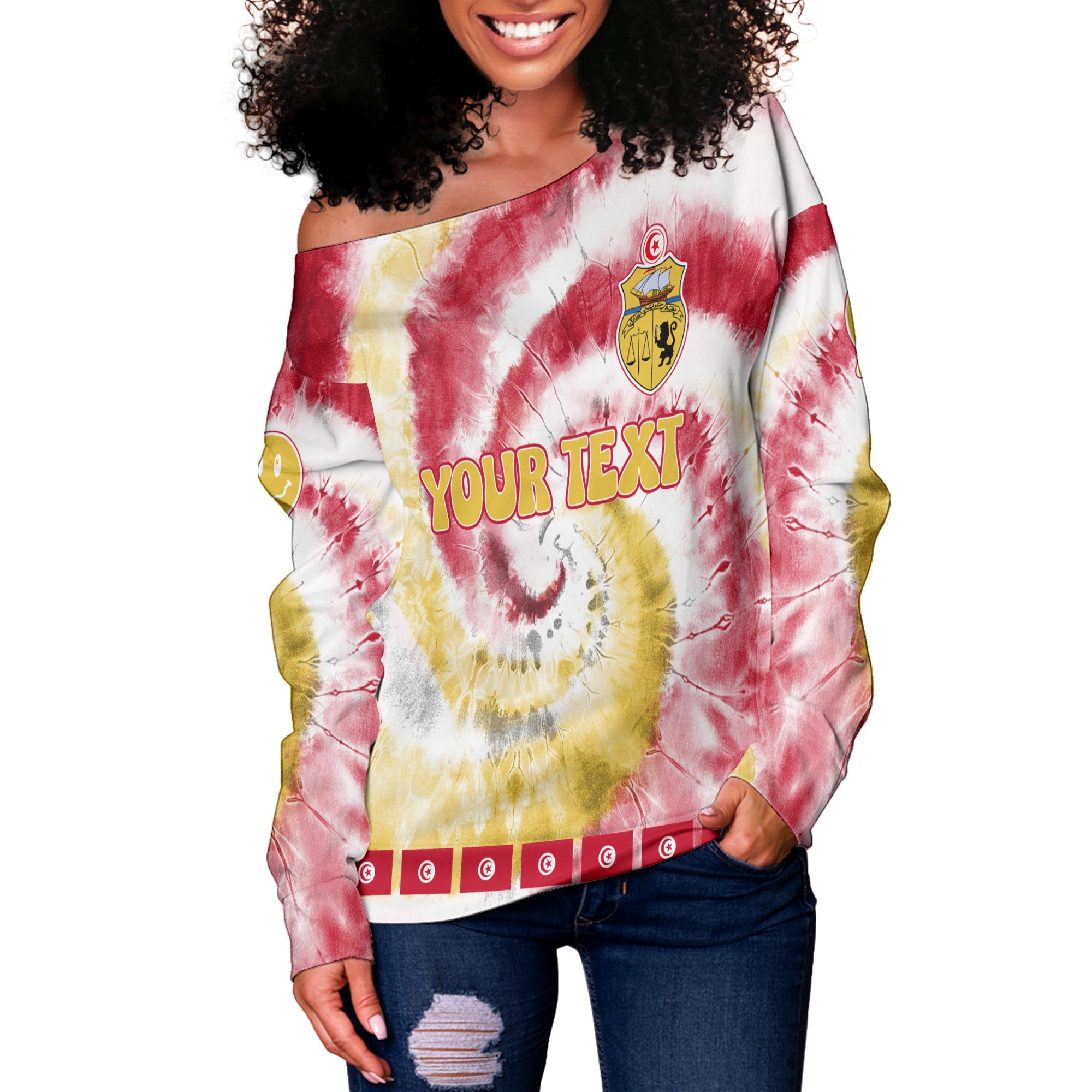 Tunisia Women Off Shoulder Sweatshirt Custom Tie Dye Style 3