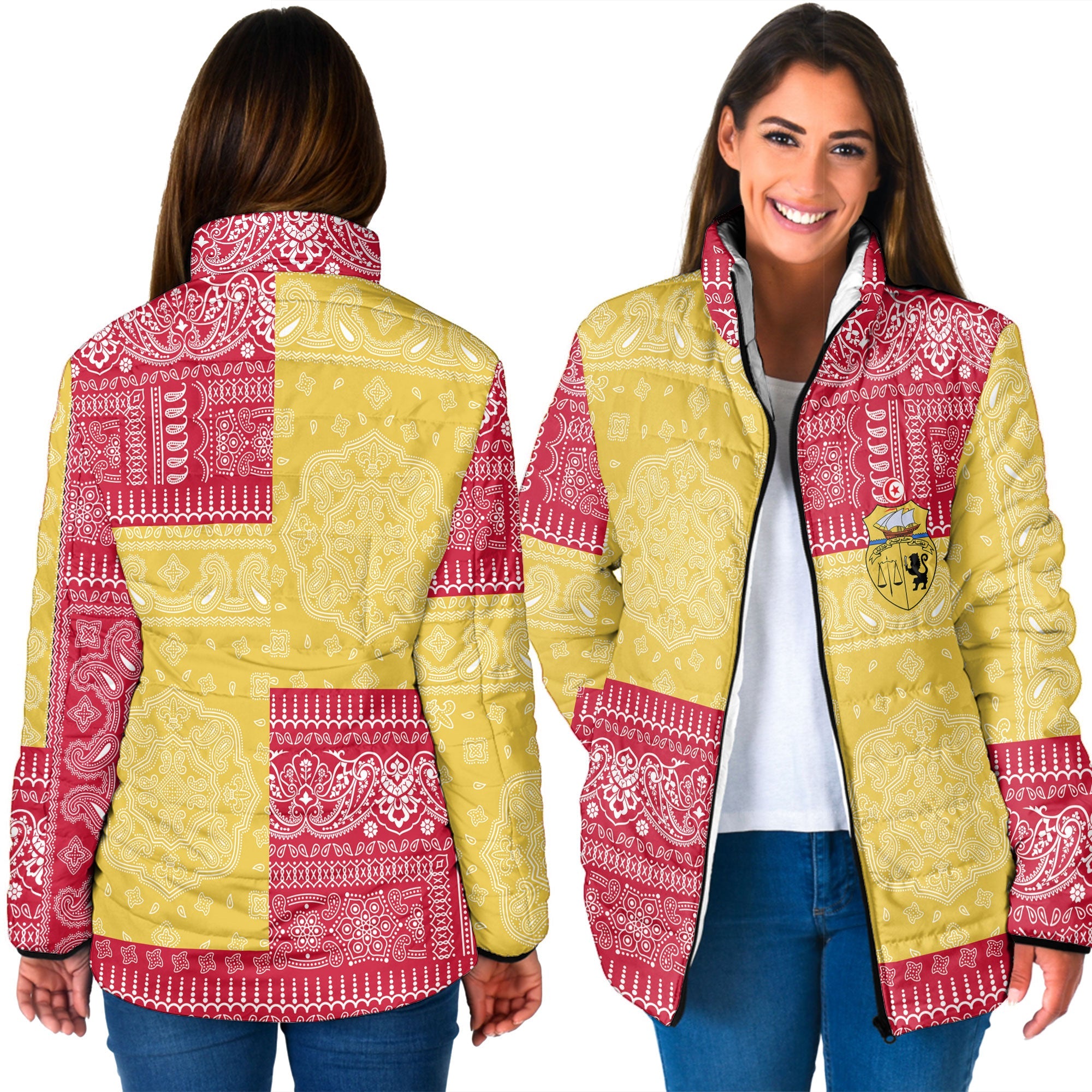 Tunisia Women Padded Jacket Flag And Paisley Basic Style 3