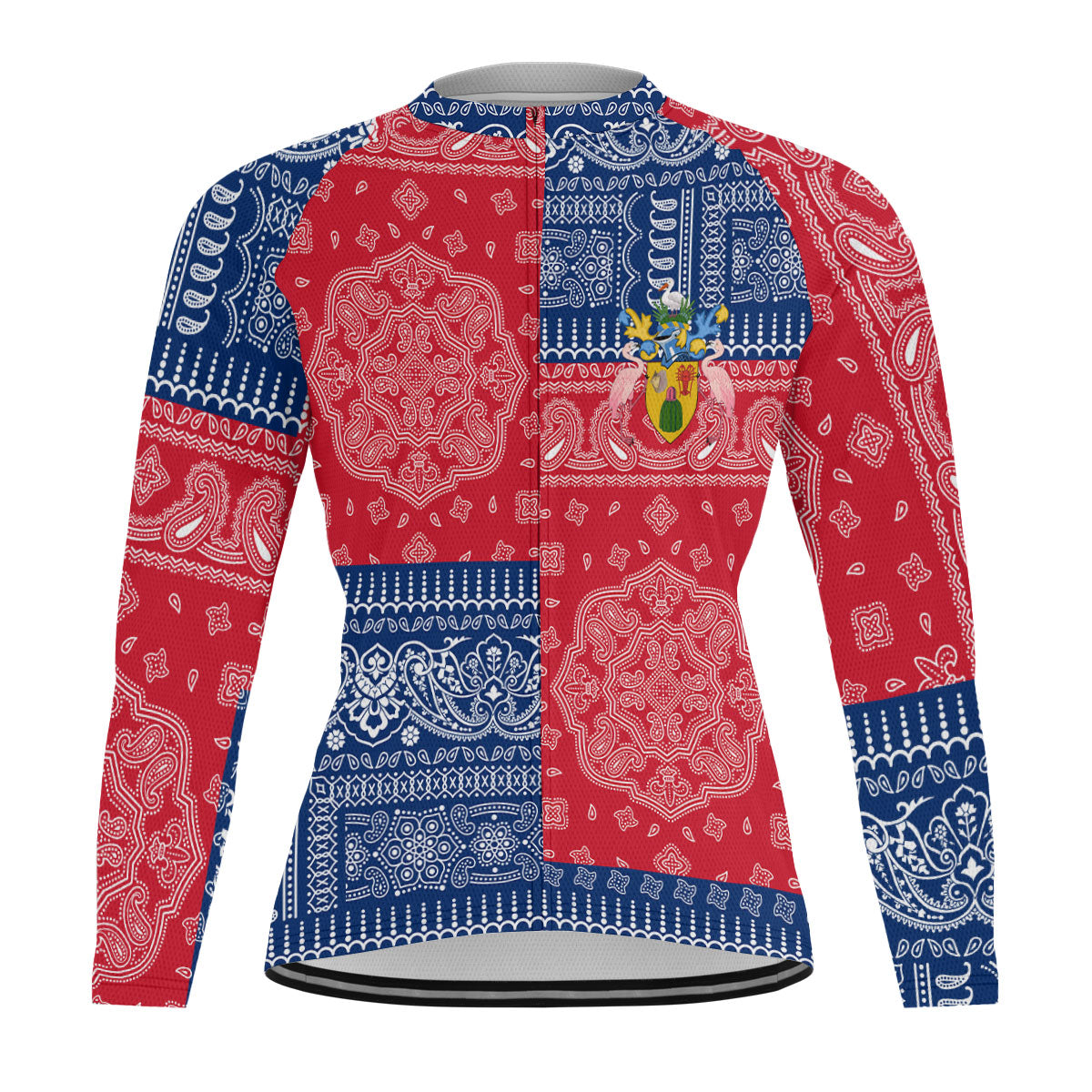 Turks And Caicos Islands Raglan Men Cycling Jersey Long Sleeve Flag And Paisley Basic Style 1