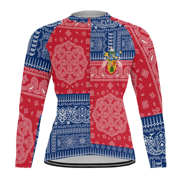 Turks And Caicos Islands Raglan Men Cycling Jersey Long Sleeve Flag And Paisley Basic Style 1