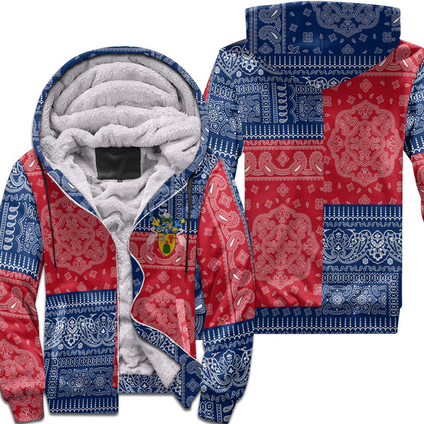 Turks And Caicos Islands Sherpa Hoodie Flag And Paisley Basic Style 1