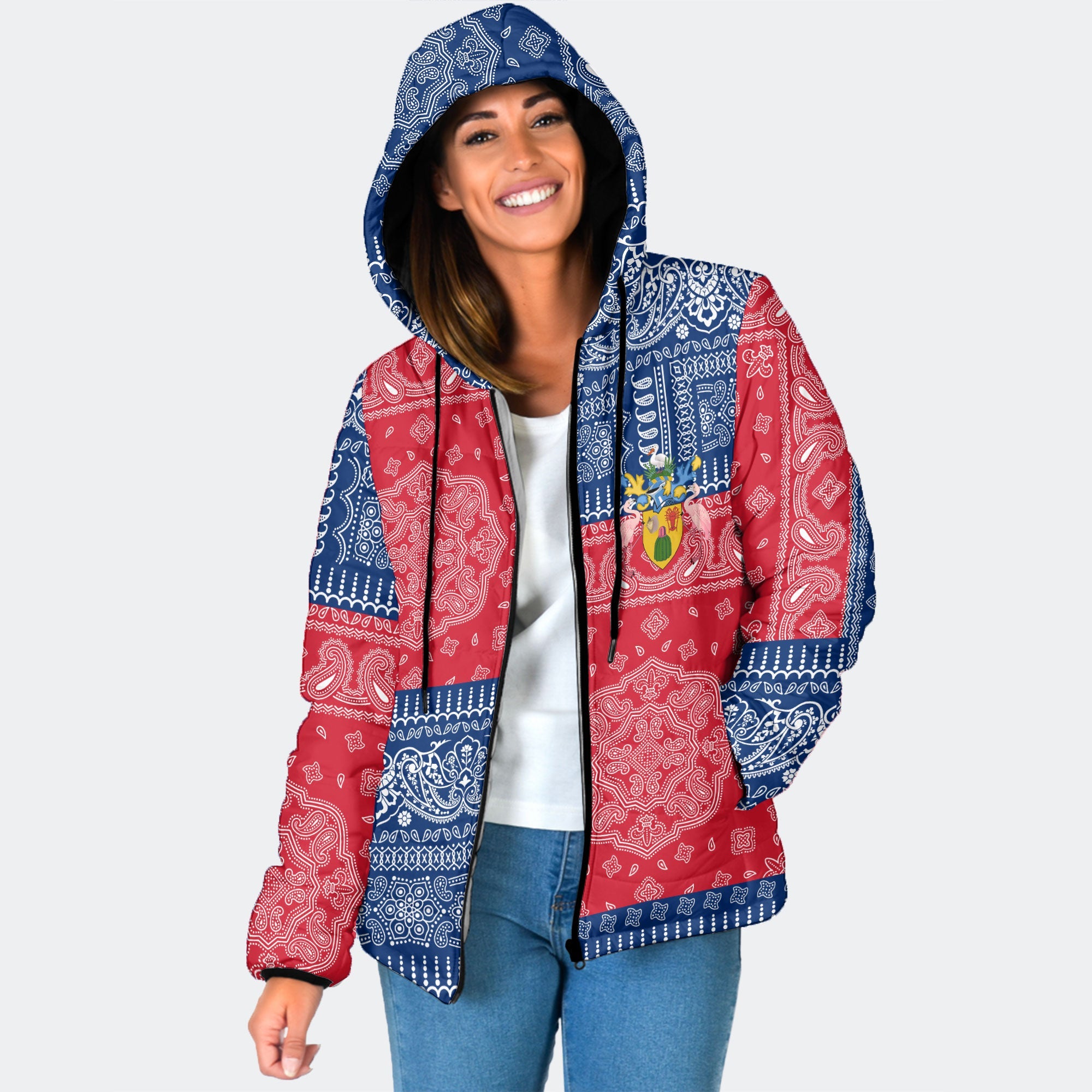 Turks And Caicos Islands Women Hooded Padded Jacket Flag And Paisley Basic Style 1