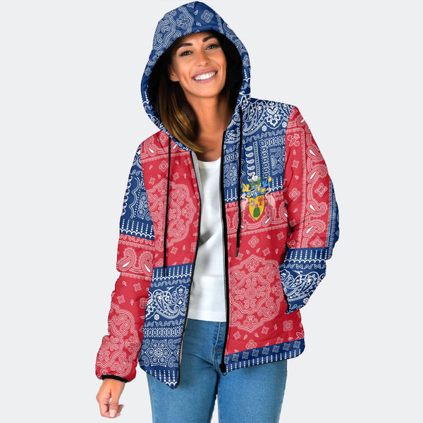 Turks And Caicos Islands Women Hooded Padded Jacket Flag And Paisley Basic Style 1