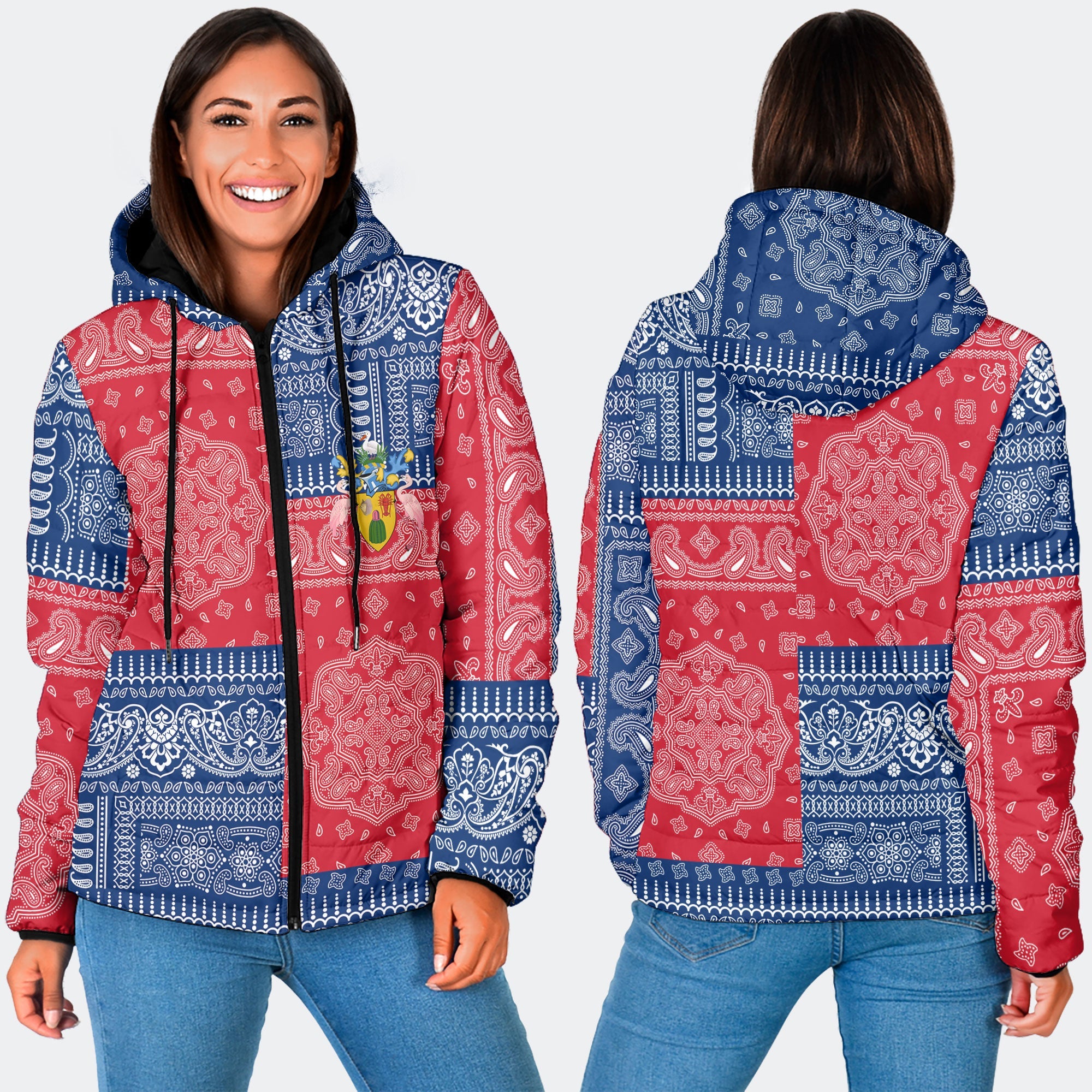 Turks And Caicos Islands Women Hooded Padded Jacket Flag And Paisley Basic Style 3