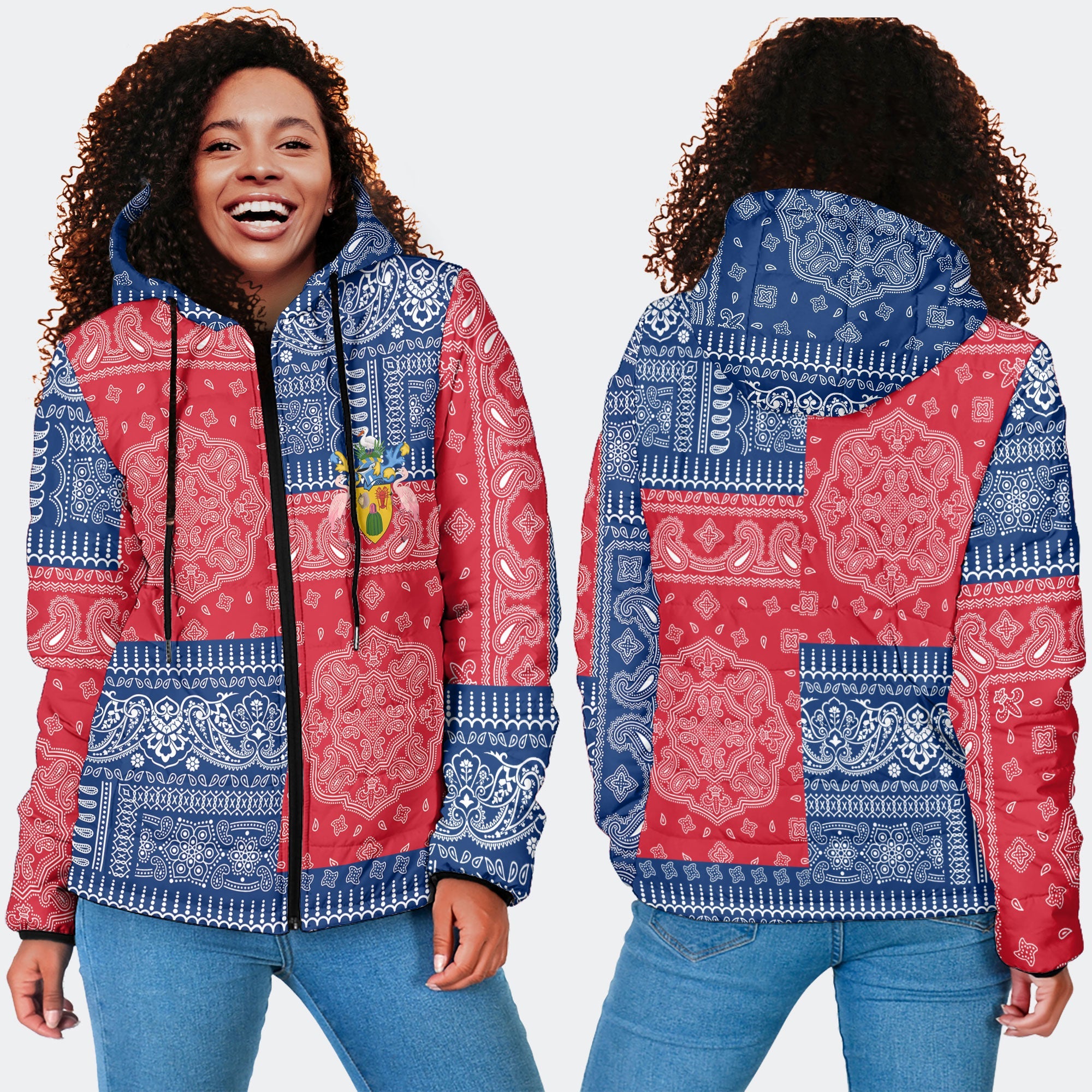 Turks And Caicos Islands Women Hooded Padded Jacket Flag And Paisley Basic Style 4