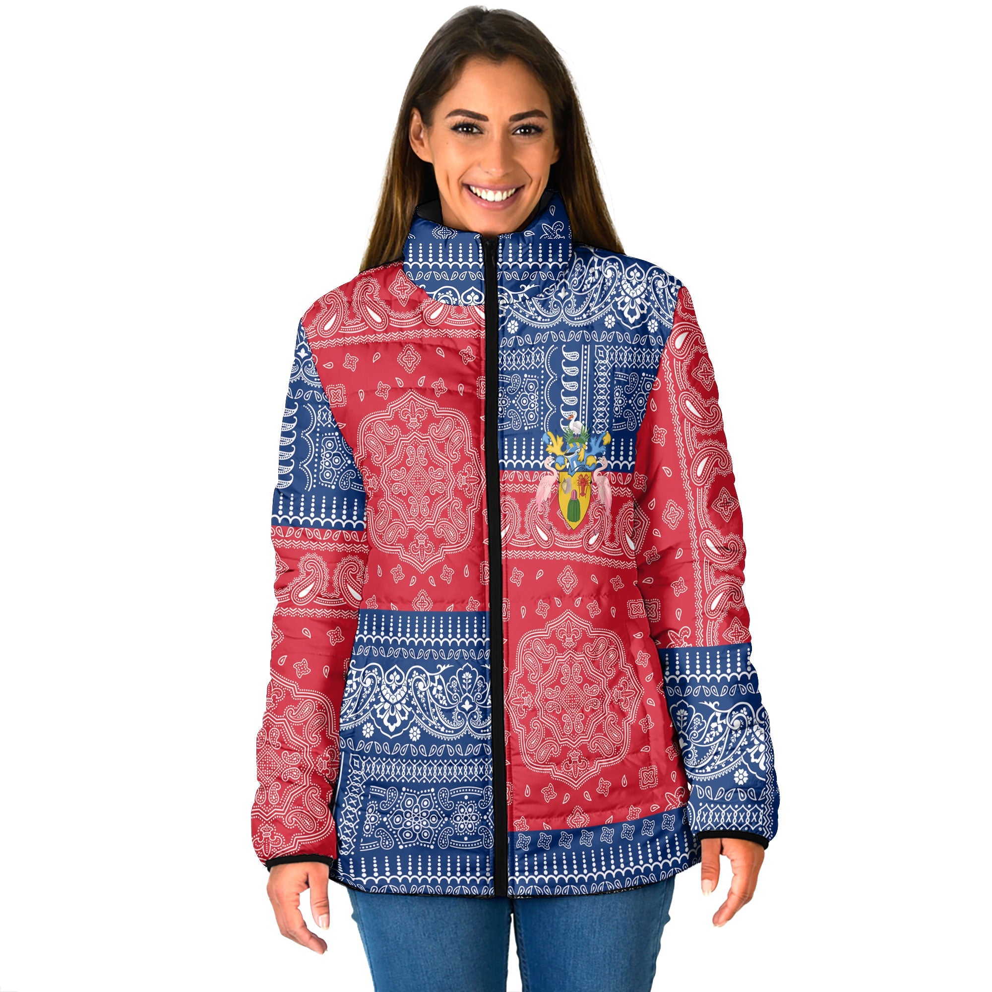 Turks And Caicos Islands Women Padded Jacket Flag And Paisley Basic Style 1