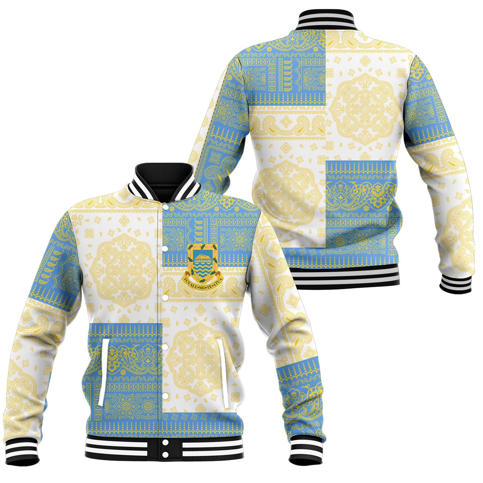 Tuvalu Baseball Jacket Flag And Paisley Basic Style 1