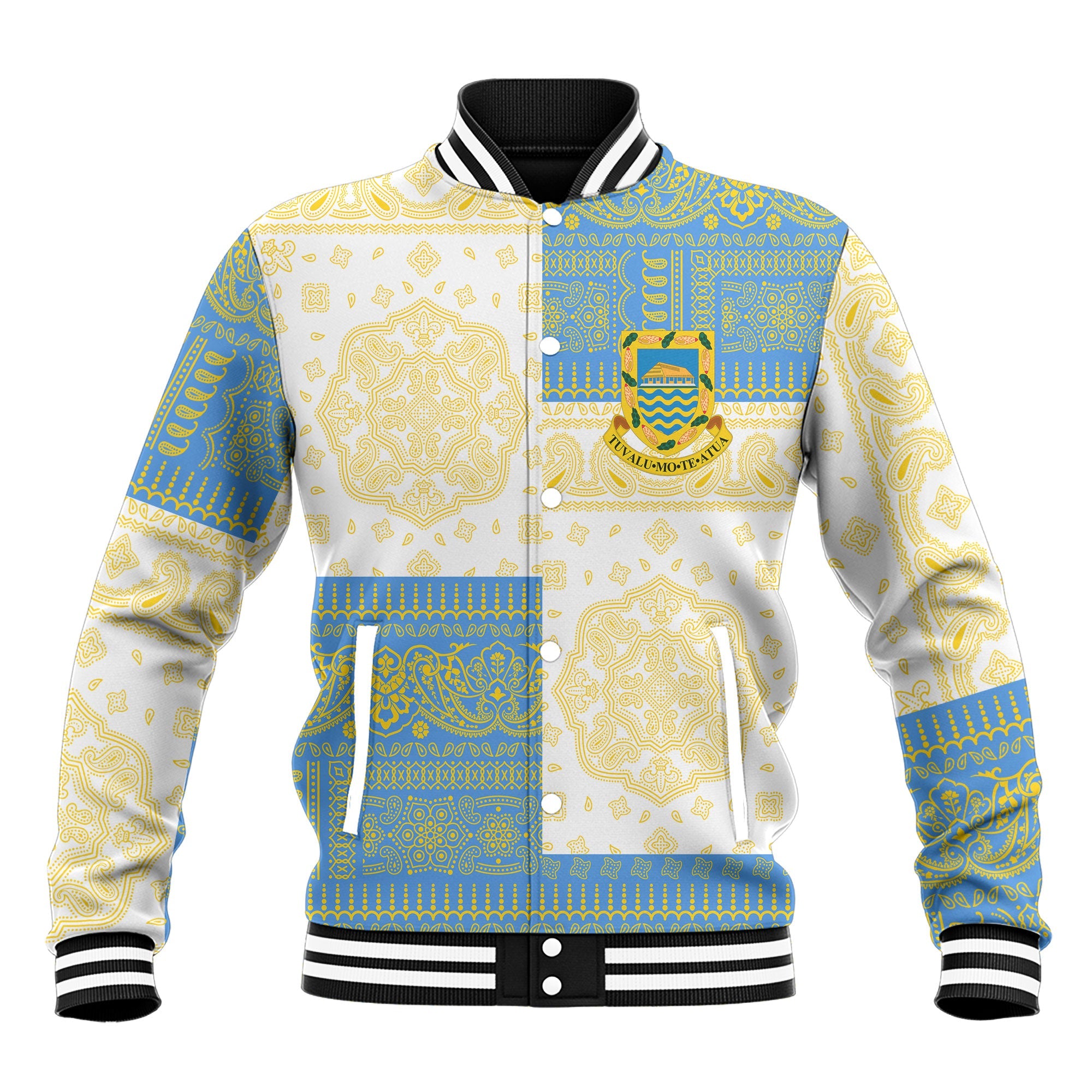 Tuvalu Baseball Jacket Flag And Paisley Basic Style 2