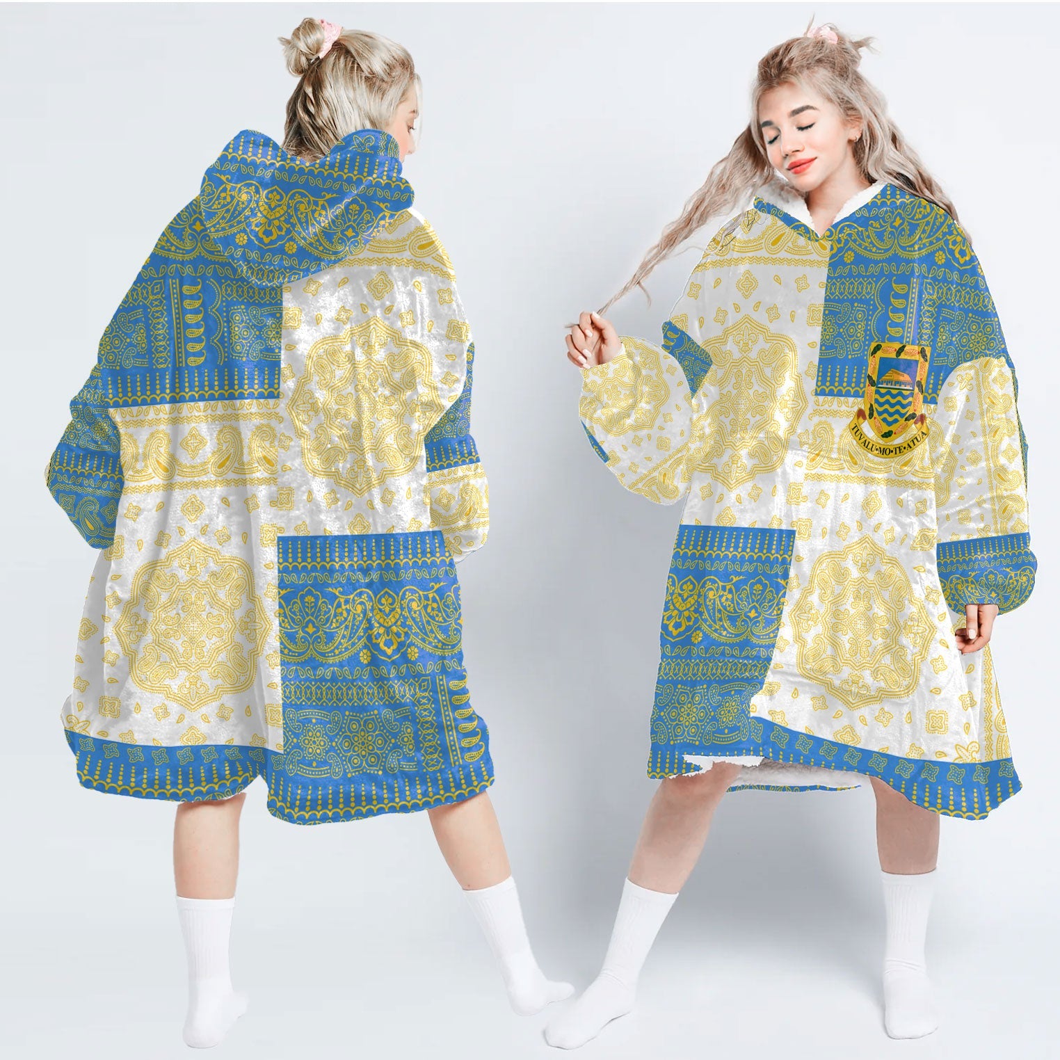 Tuvalu Hoodie Blanket Flag And Paisley Basic Style 1