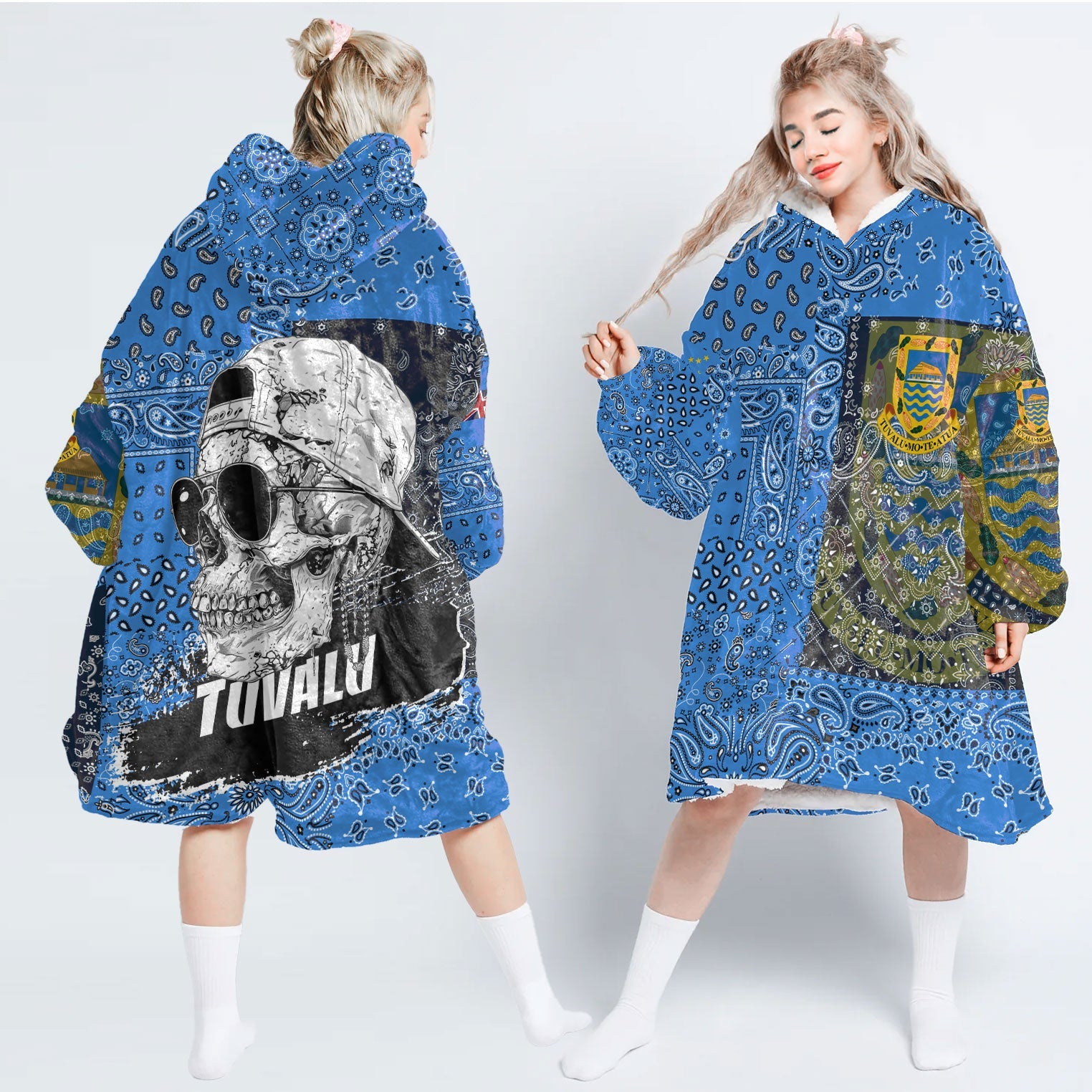 Tuvalu Hoodie Blanket Paisley Flag And Skull Style 1