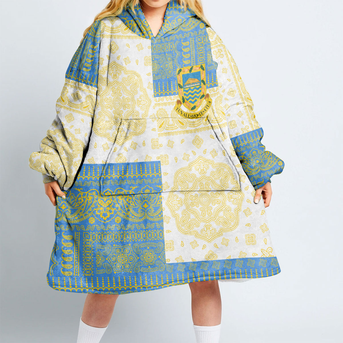 Tuvalu Hoodie Blanket Flag And Paisley Basic Style 3