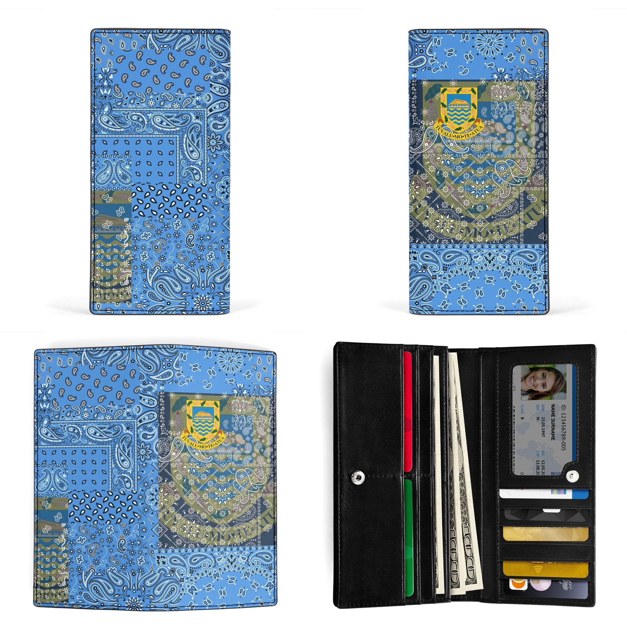 Tuvalu Leather Wallet Paisley Flag And Skull Style 3