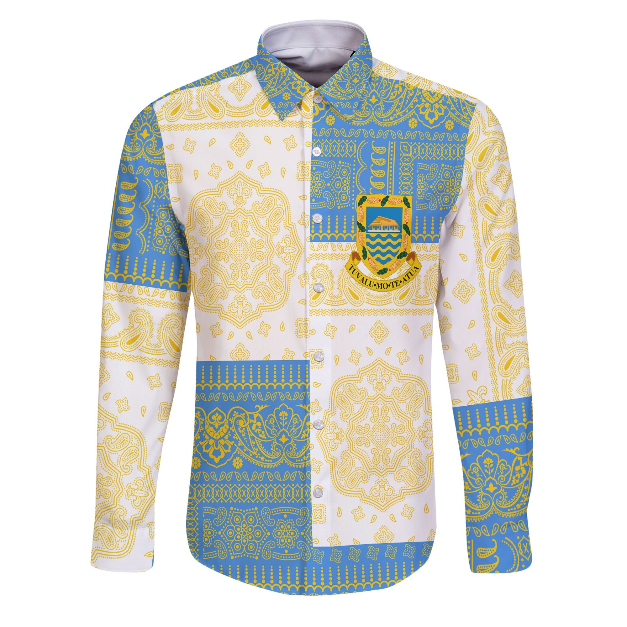 Tuvalu Long Sleeve Button Shirt Flag And Paisley Basic Style 1