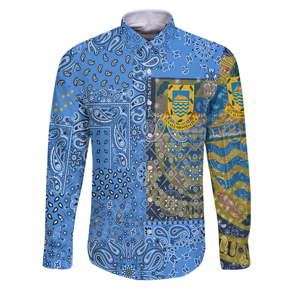 Tuvalu Long Sleeve Button Shirt Paisley Flag And Skull Style 1