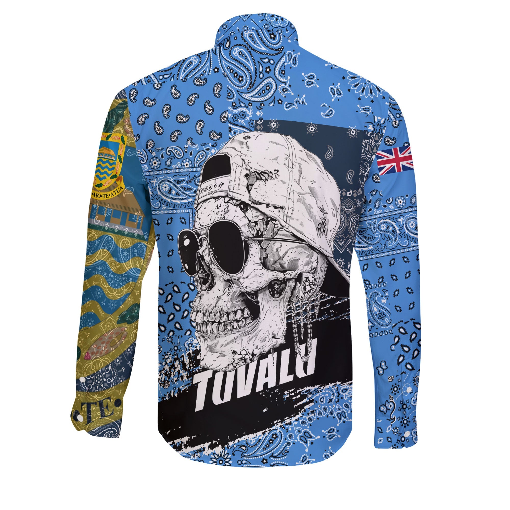 Tuvalu Long Sleeve Button Shirt Paisley Flag And Skull Style 2