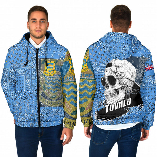 Tuvalu Men Hooded Padded Jacket Paisley Flag And Skull Style 1