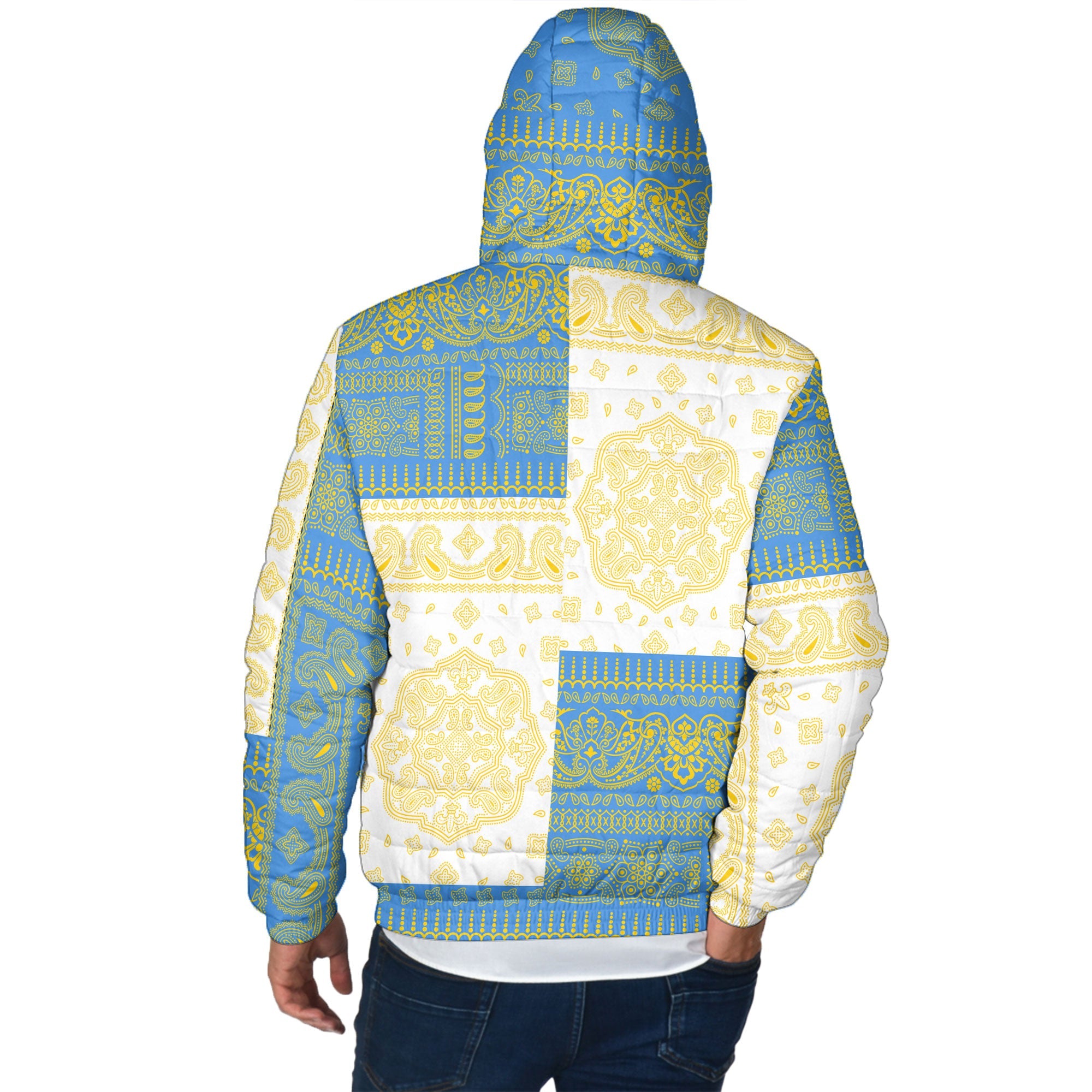 Tuvalu Men Hooded Padded Jacket Flag And Paisley Basic Style 2