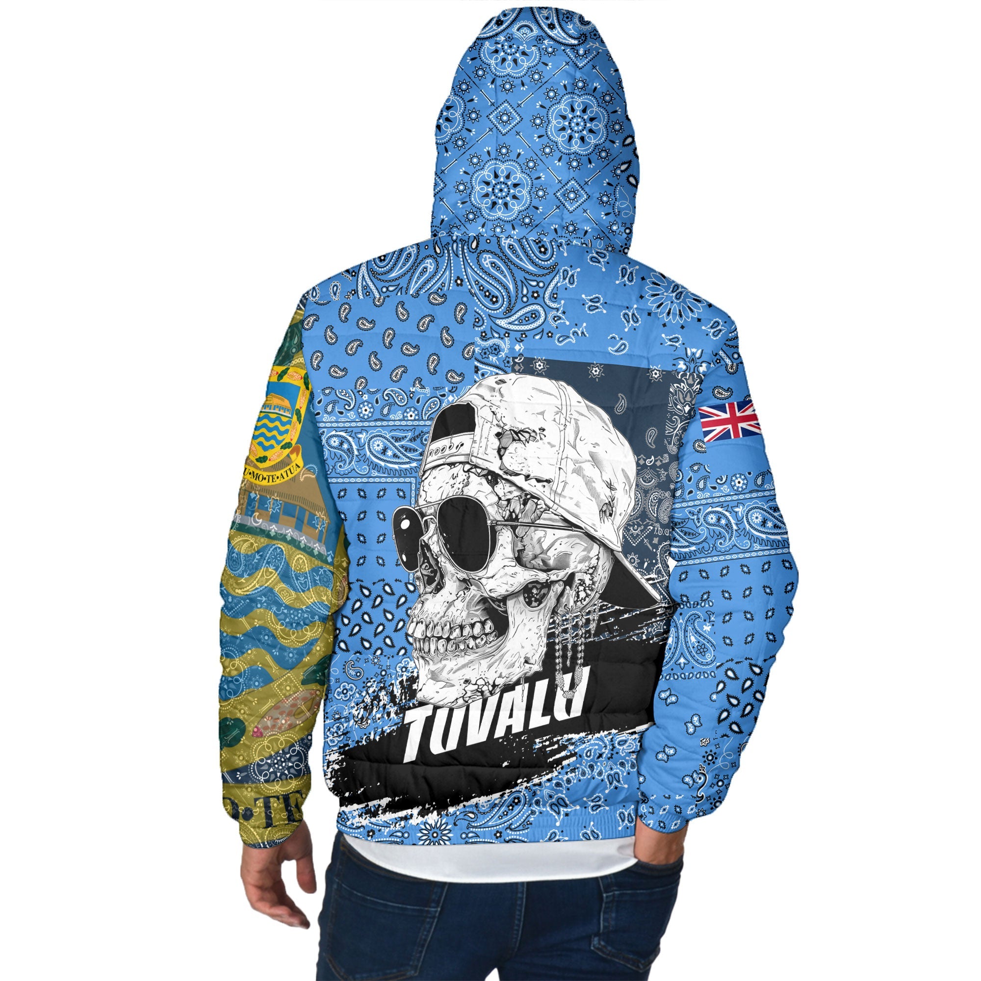 Tuvalu Men Hooded Padded Jacket Paisley Flag And Skull Style 2