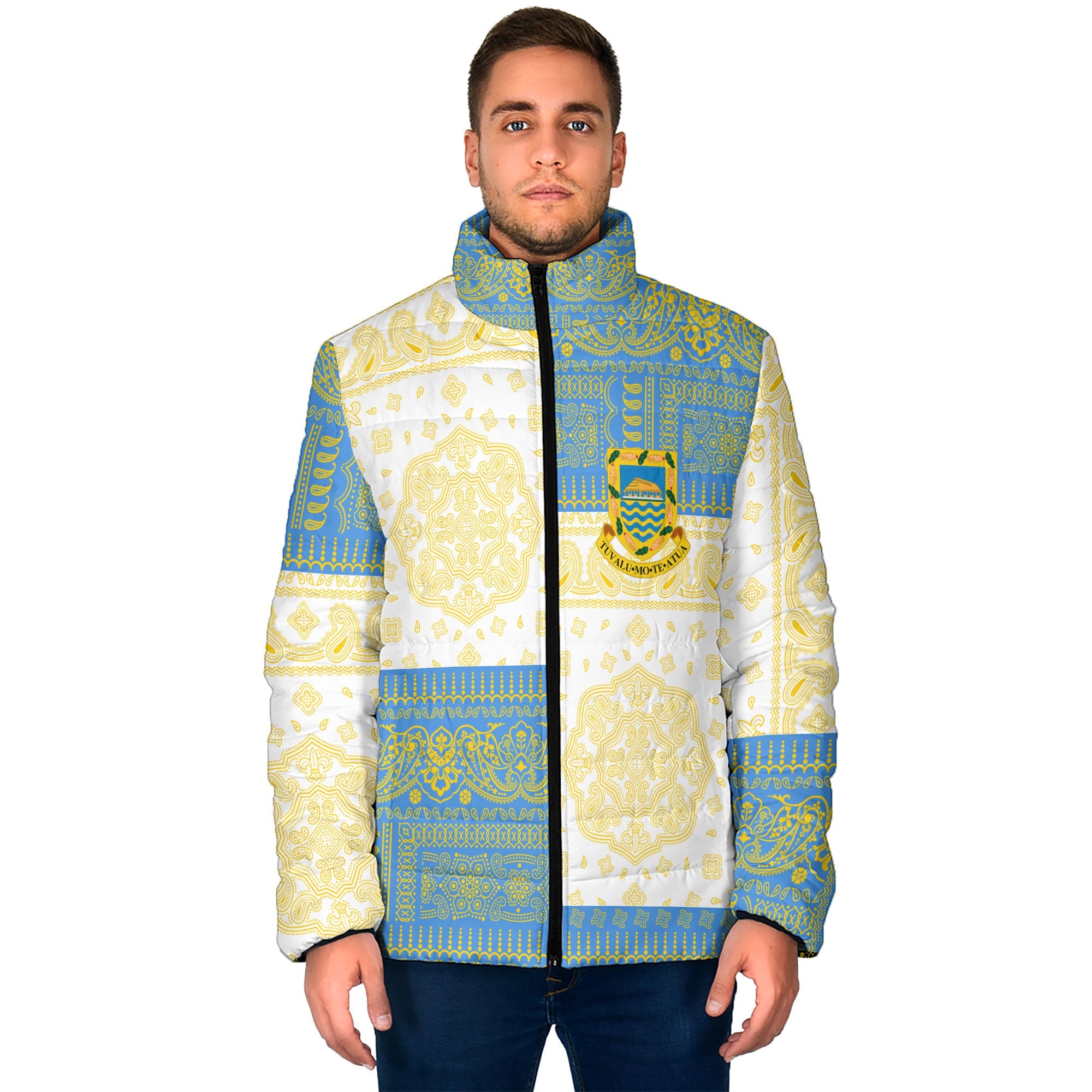 Tuvalu Men Padded Jacket Flag And Paisley Basic Style 1