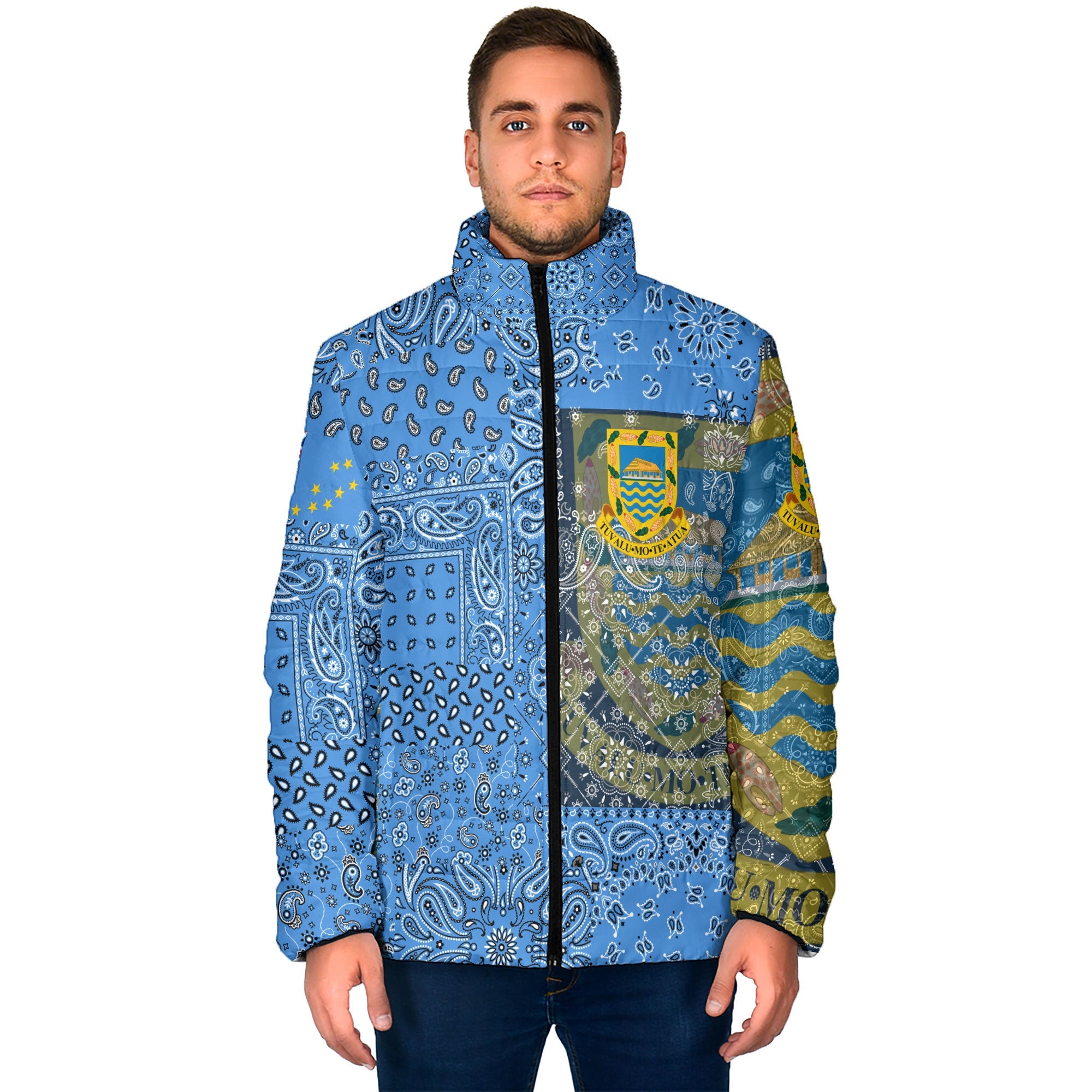 Tuvalu Men Padded Jacket Paisley Flag And Skull Style 1