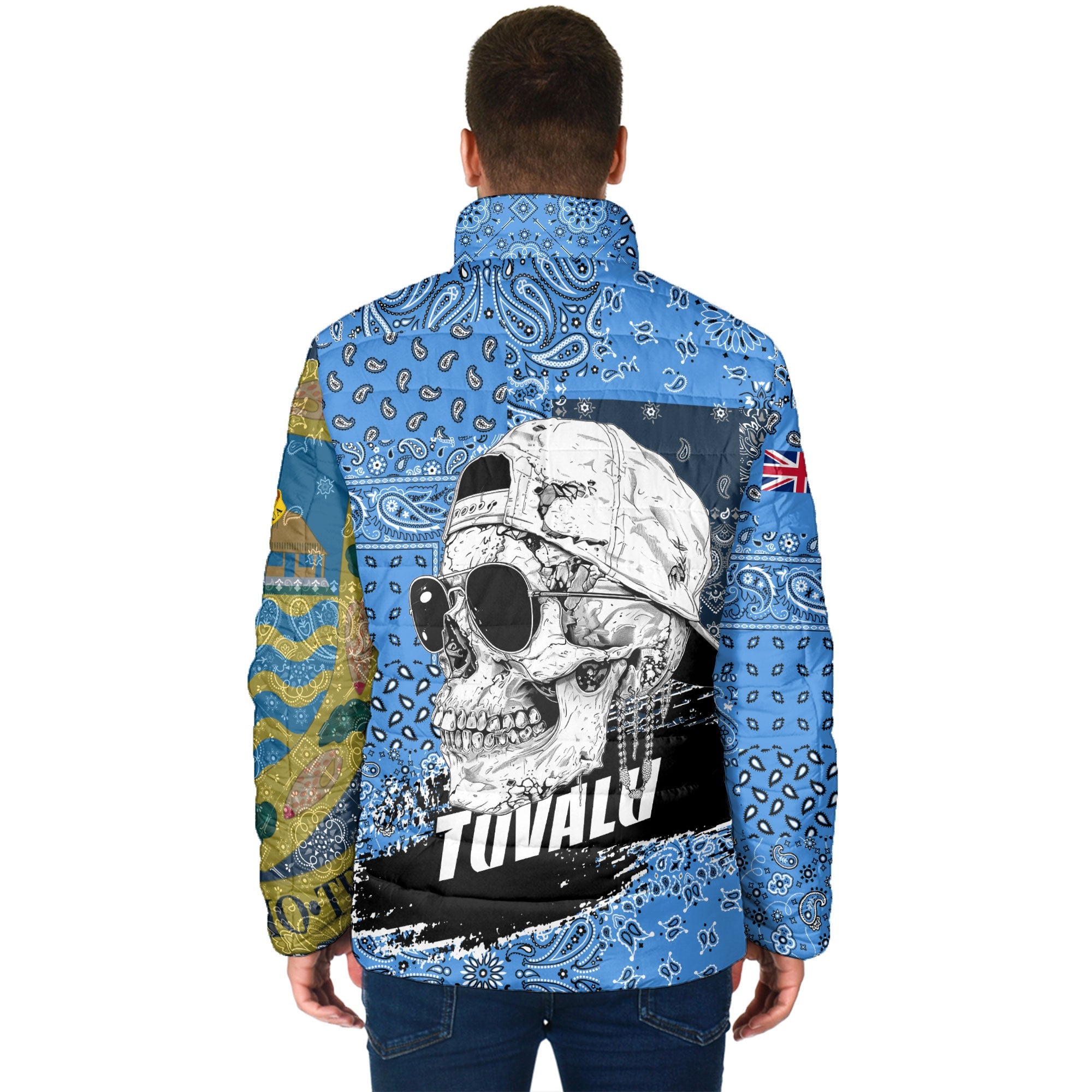 Tuvalu Men Padded Jacket Paisley Flag And Skull Style 4