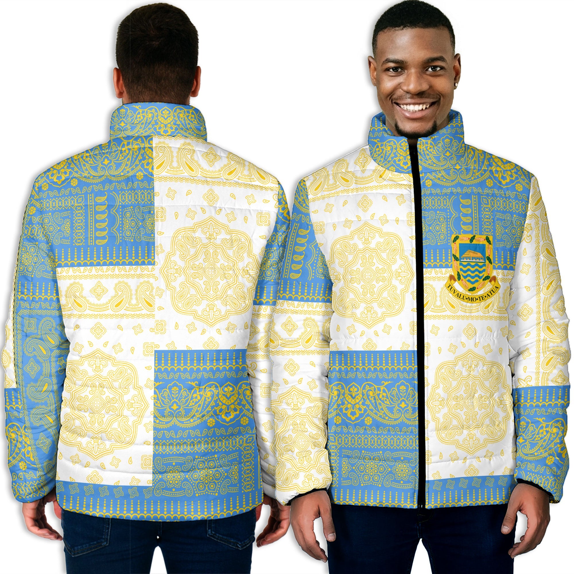 Tuvalu Men Padded Jacket Flag And Paisley Basic Style 2