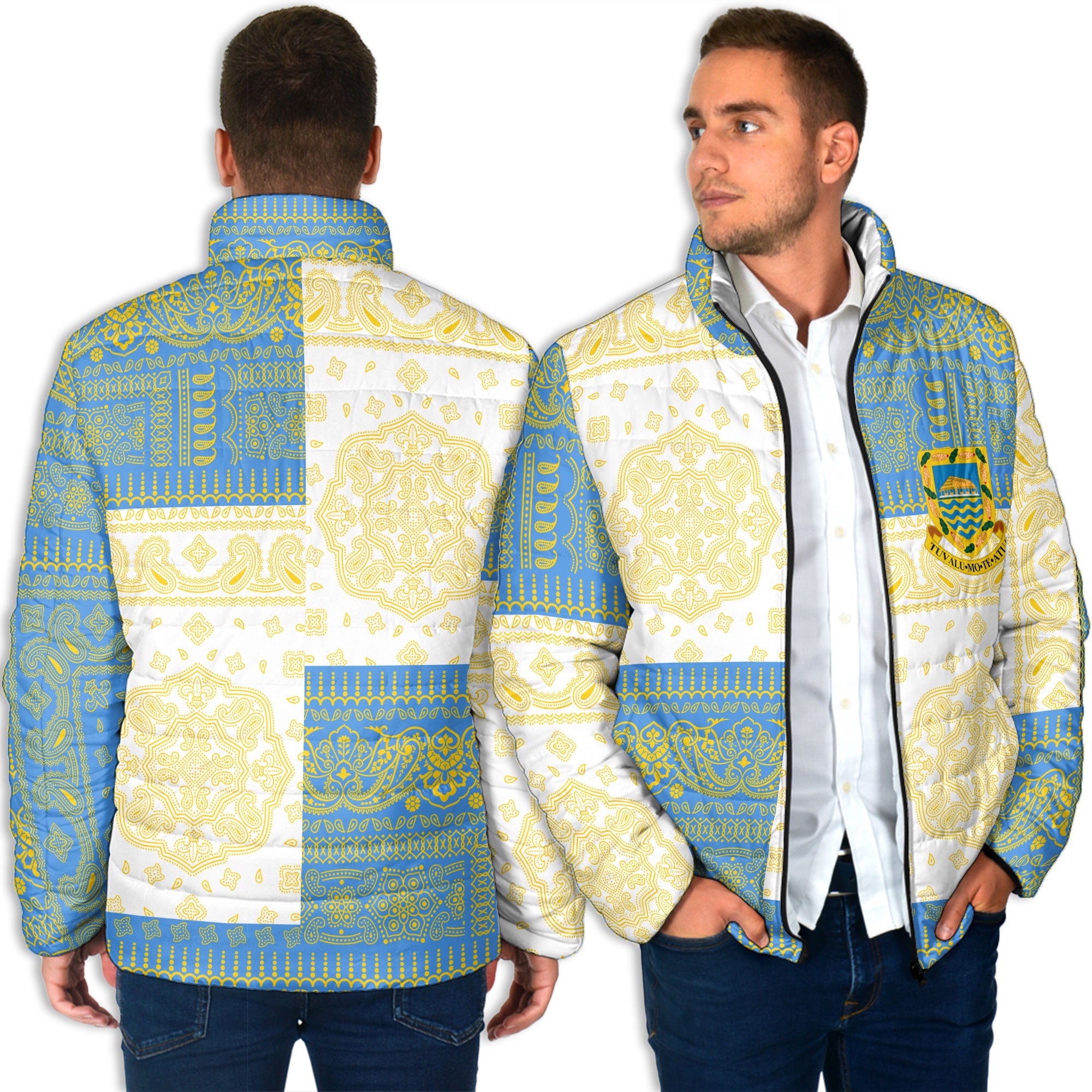 Tuvalu Men Padded Jacket Flag And Paisley Basic Style 3