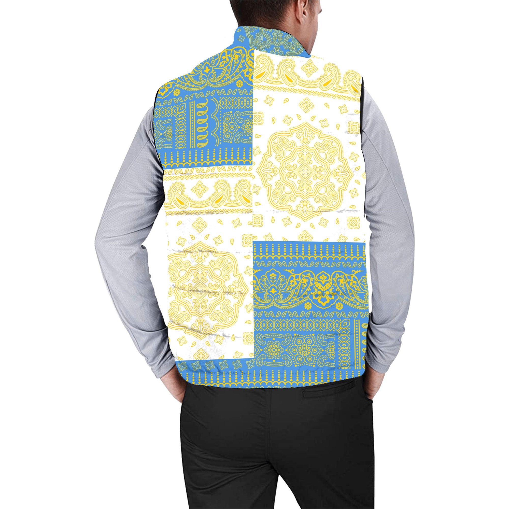 Tuvalu Men Padded Jacket Vest Flag And Paisley Basic Style 2