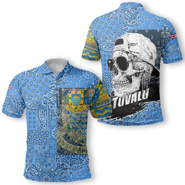 Tuvalu Polo Shirt Paisley Flag And Skull Style 1