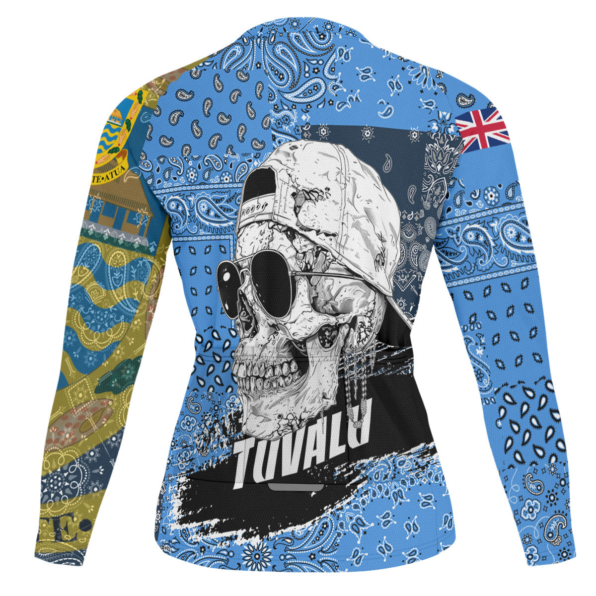 Tuvalu Raglan Men Cycling Jersey Long Sleeve Paisley Flag And Skull Style 2