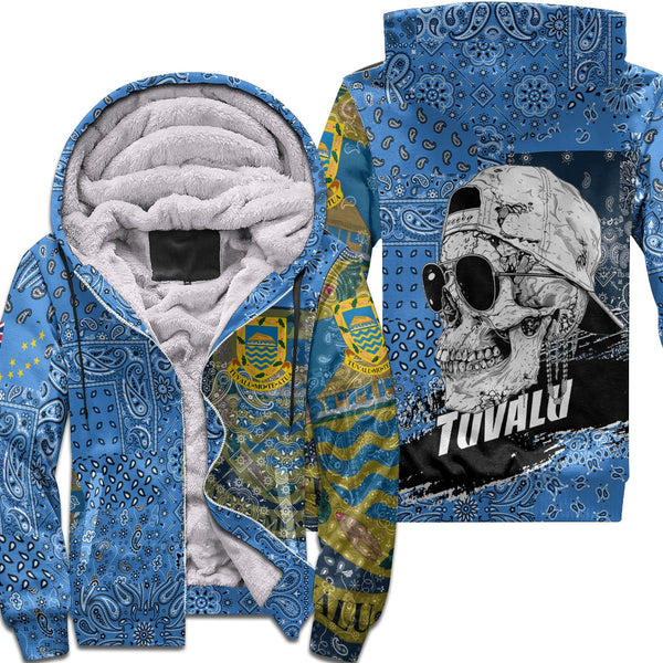 Tuvalu Sherpa Hoodie Paisley Flag And Skull Style 1