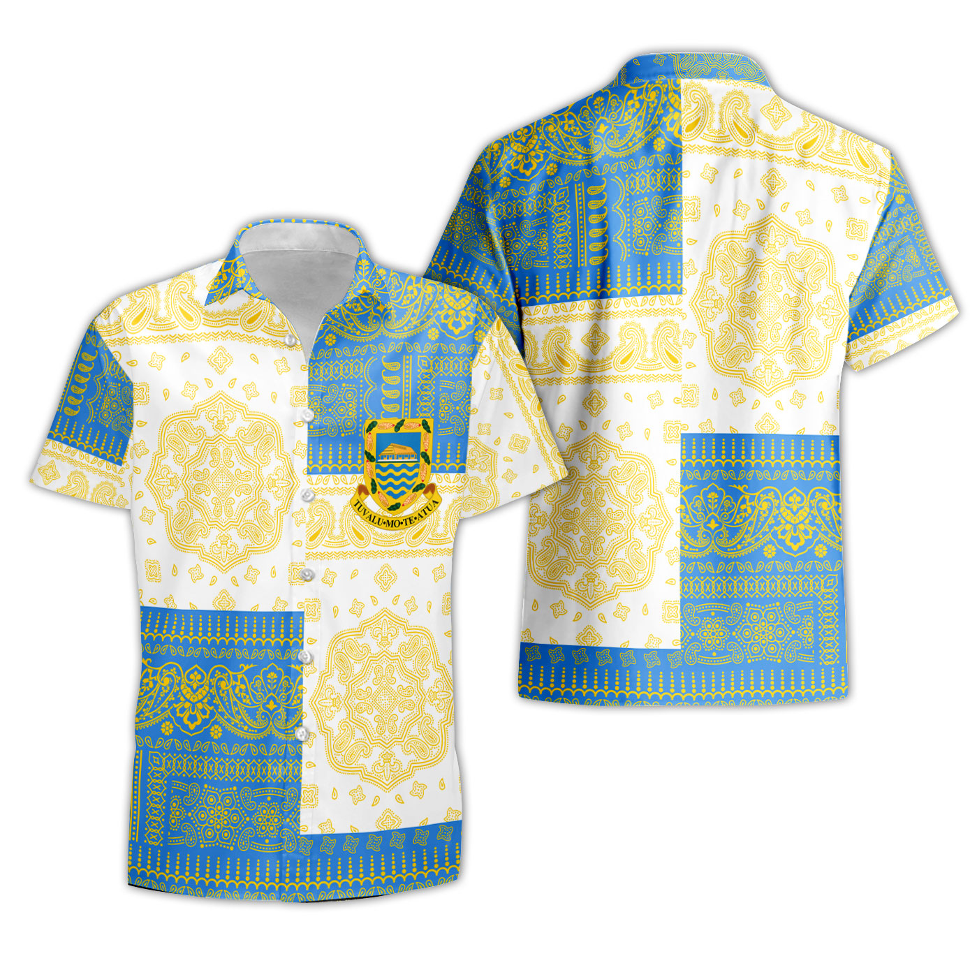 Tuvalu Short Sleeve Shirt Flag And Paisley Basic Style 1