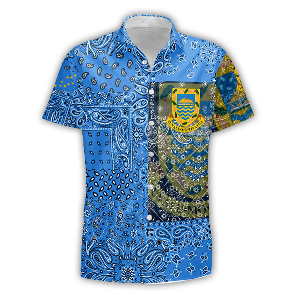 Tuvalu Short Sleeve Shirt Paisley Flag And Skull Style 1