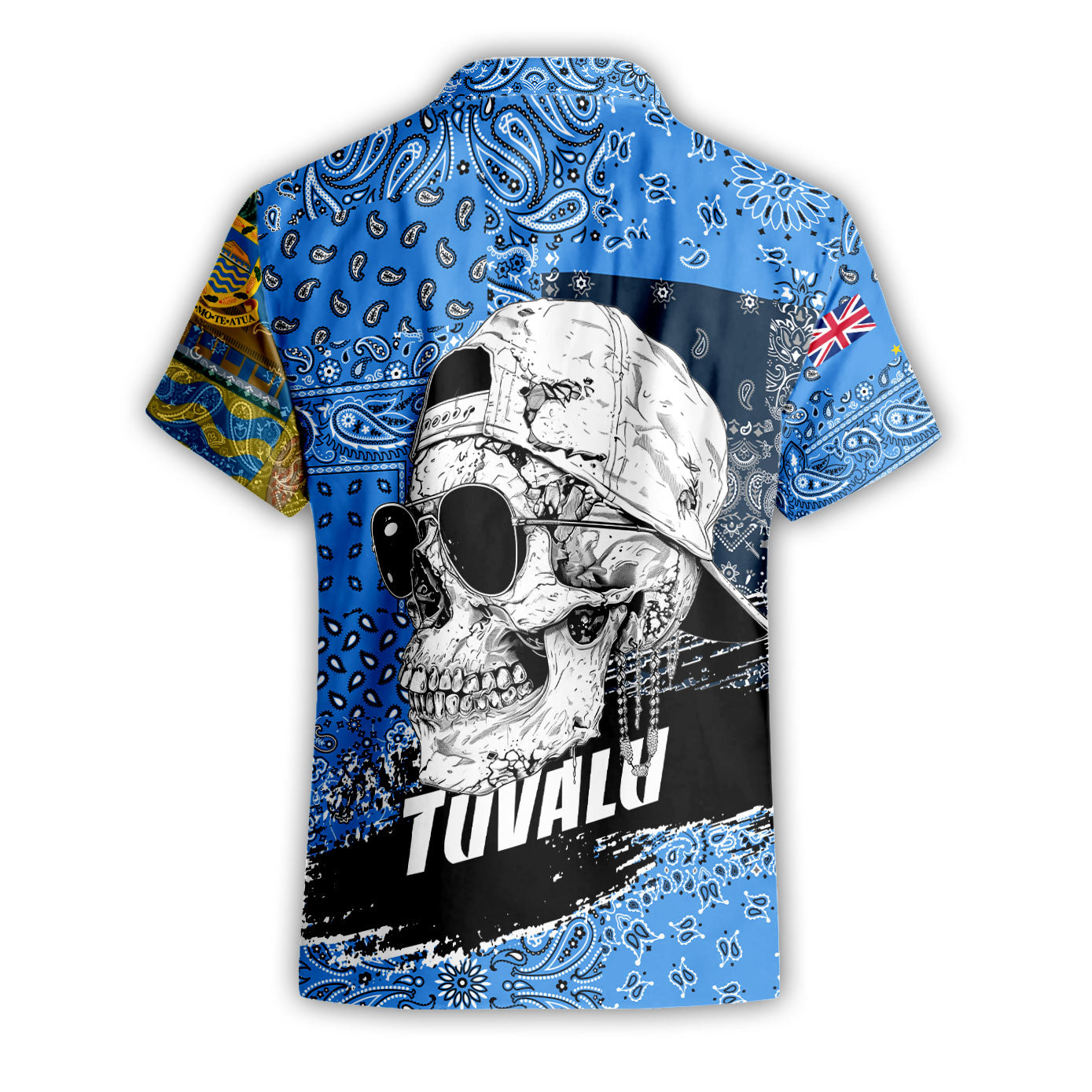 Tuvalu Short Sleeve Shirt Paisley Flag And Skull Style 2