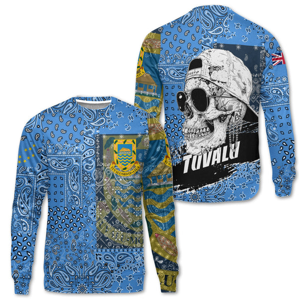 Tuvalu Sweatshirt Paisley Flag And Skull Style 1