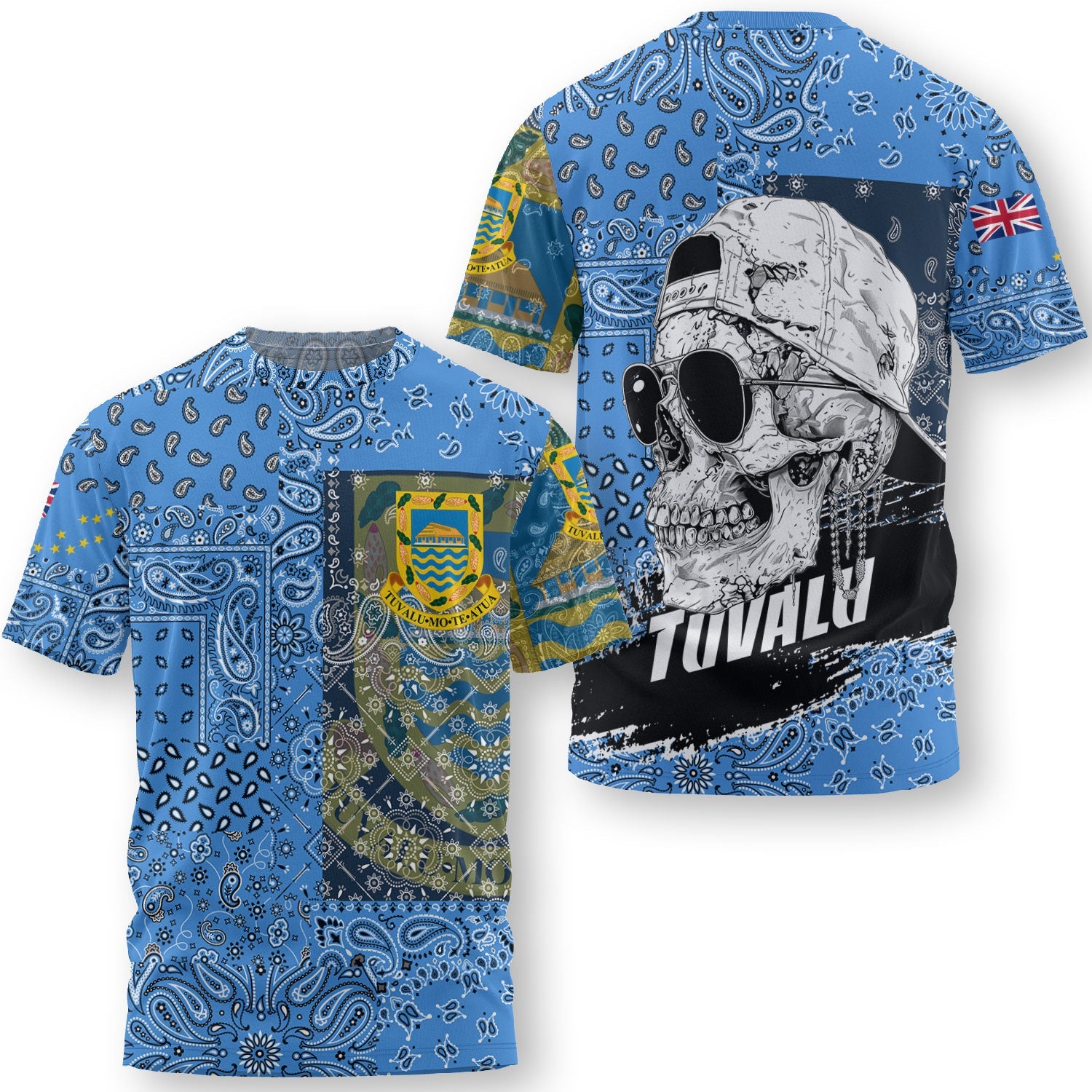 Tuvalu T Shirt Paisley Flag And Skull Style 3