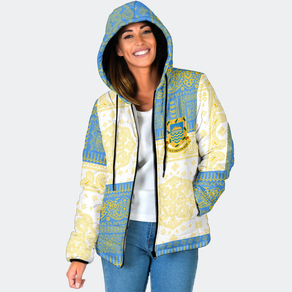 Tuvalu Women Hooded Padded Jacket Flag And Paisley Basic Style 1