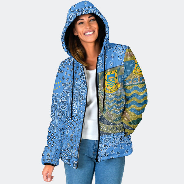 Tuvalu Women Hooded Padded Jacket Paisley Flag And Skull Style 1