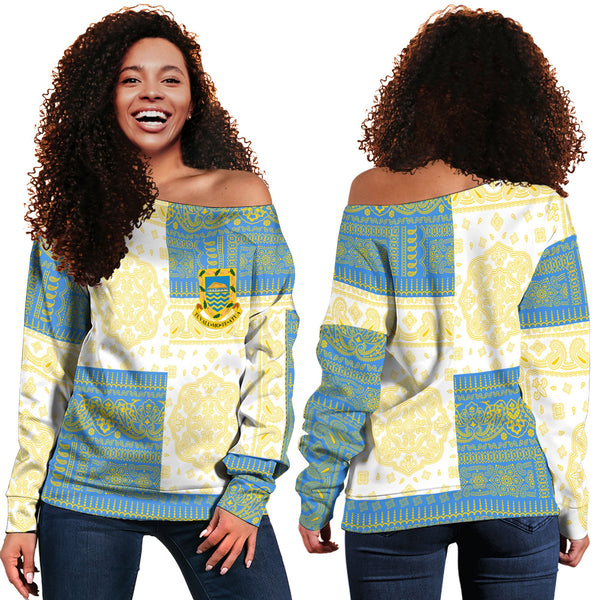 Tuvalu Women Off Shoulder Sweatshirt Flag And Paisley Basic Style 1