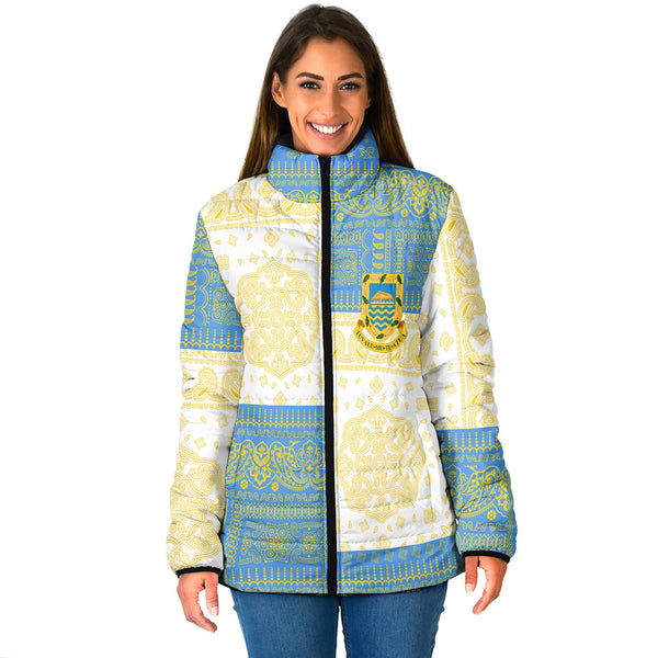 Tuvalu Women Padded Jacket Flag And Paisley Basic Style 1