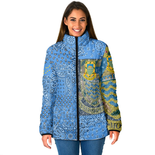 Tuvalu Women Padded Jacket Paisley Flag And Skull Style 1