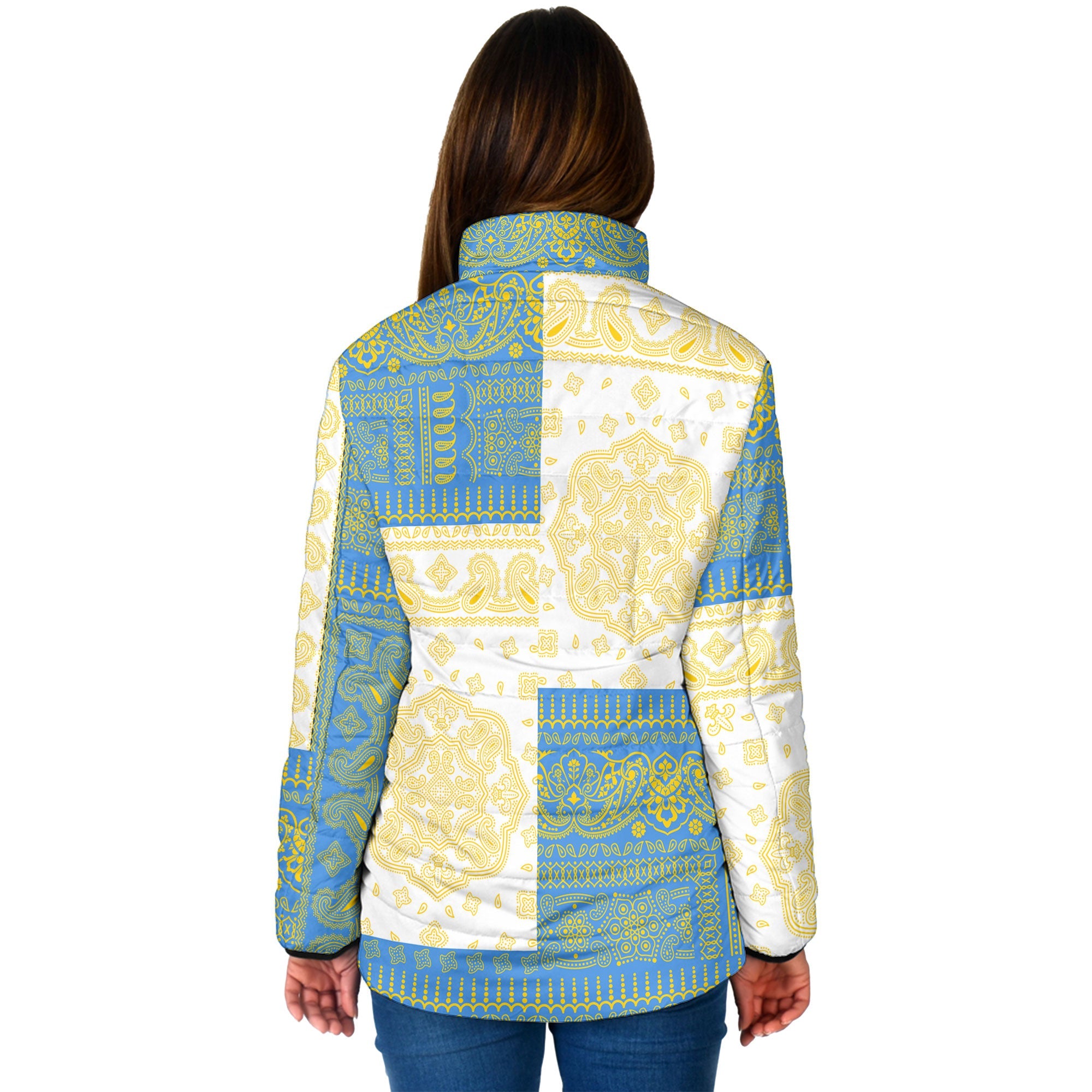 Tuvalu Women Padded Jacket Flag And Paisley Basic Style 2