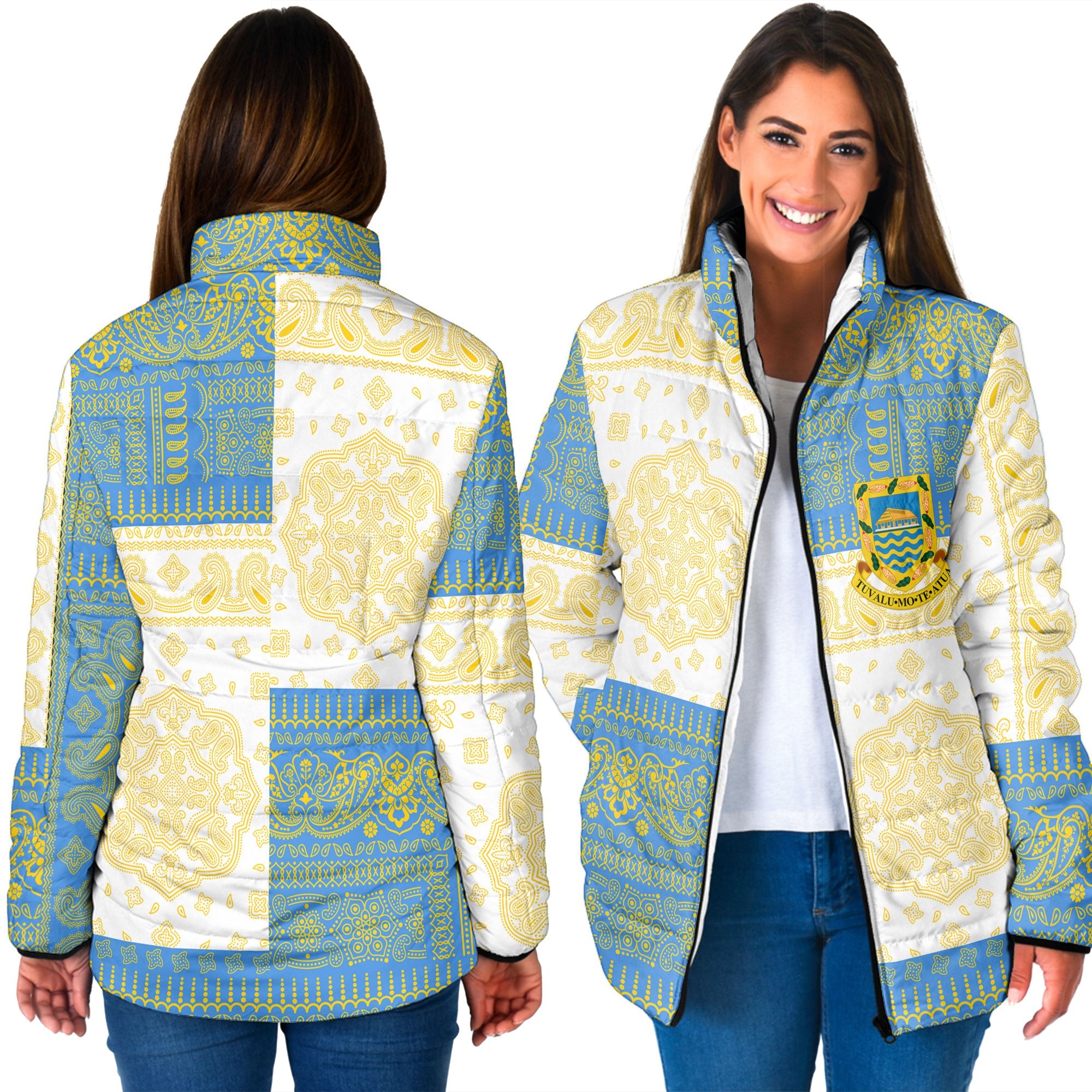 Tuvalu Women Padded Jacket Flag And Paisley Basic Style 3