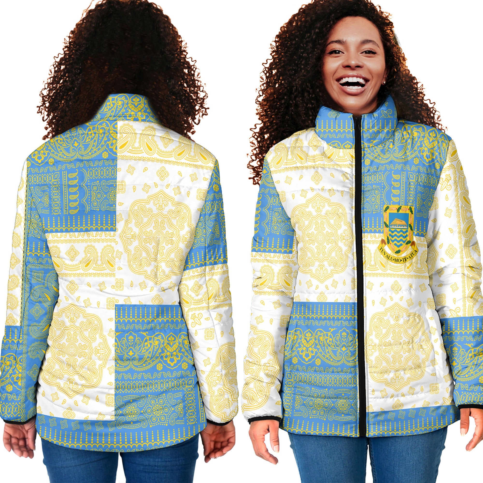 Tuvalu Women Padded Jacket Flag And Paisley Basic Style 4