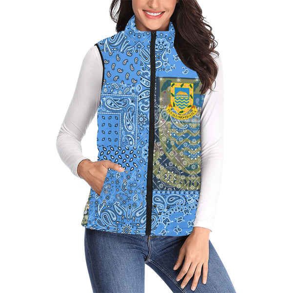 Tuvalu Women Padded Jacket Vest Paisley Flag And Skull Style 1